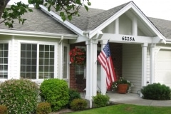 Front side view of independent senior living cottage for seniors in Tacoma, WA.