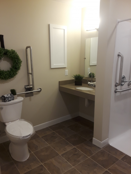 Long Term Skilled Nursing Care Facility Unit Room with Bathroom and Vanity