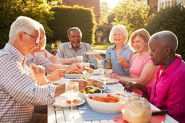 group of seniors having a picnic