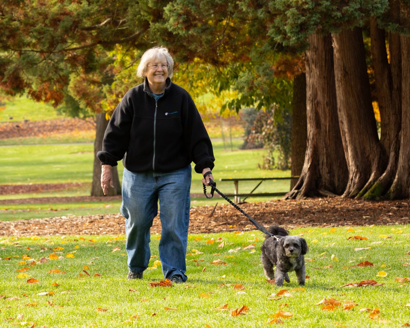 Woman walking her dog