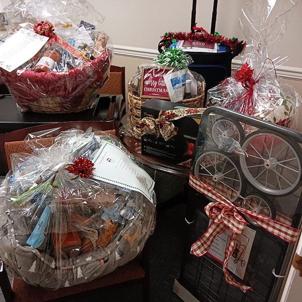 group of holiday gift baskets