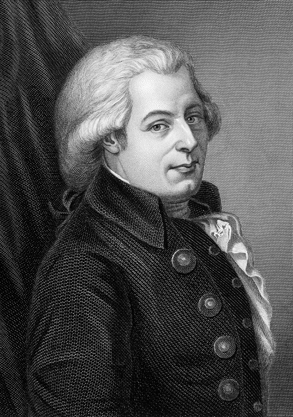 black and white illustration of Mozart