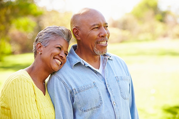 senior couple going for a walk on a sunny day