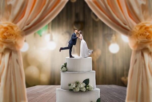closeup of wedding cake topper