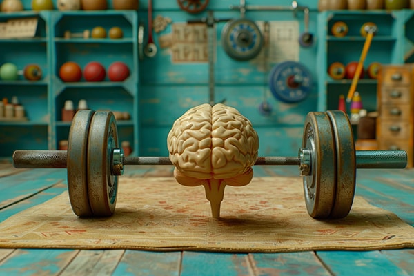 illustration of a brain lifting weights