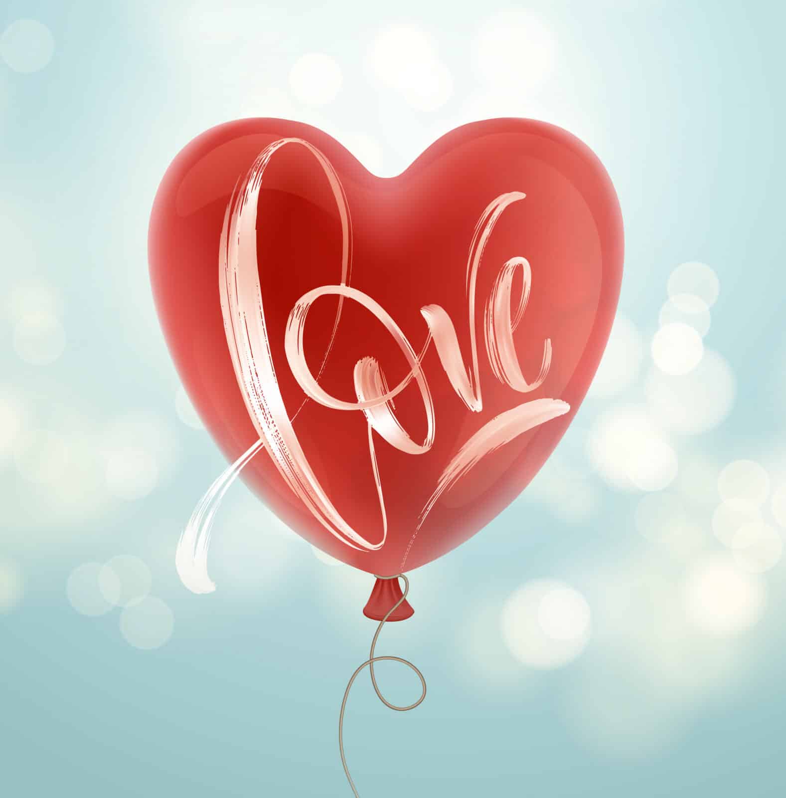 illustration of a heart shaped balloon with love painted on it
