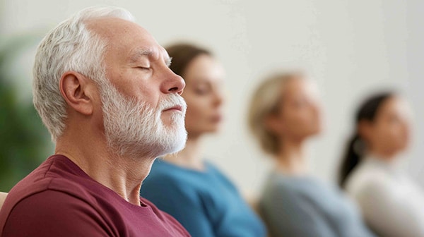 group of seniors meditating