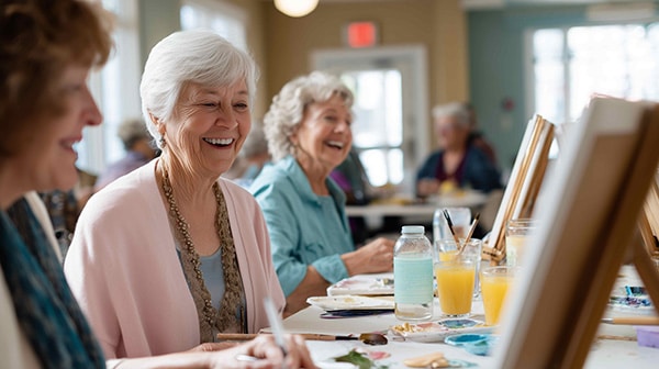 senior woman enjoying a painting class